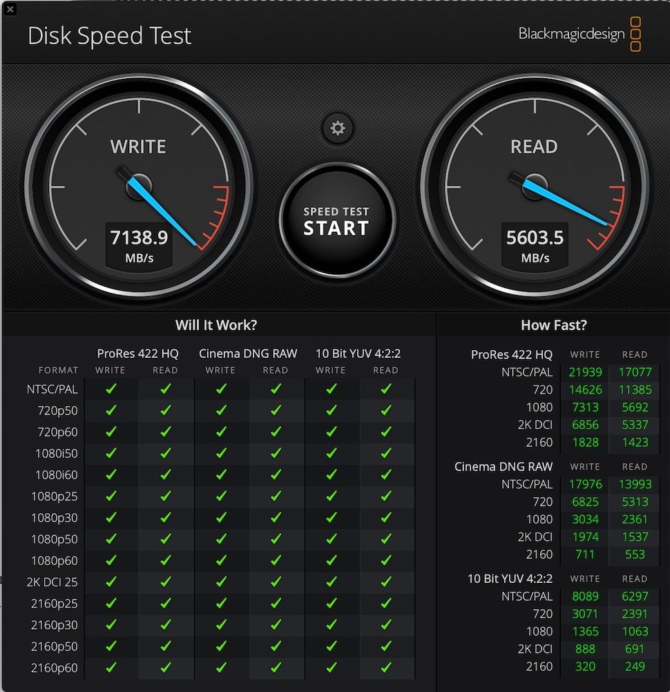 Disk speed test avec le SSD 8To Apple Mac Studio